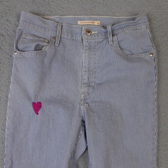 Levi's Jeans Women's Size 29 Mile High Super Skinny Striped Floral Pockets Heart - Picture 2 of 12